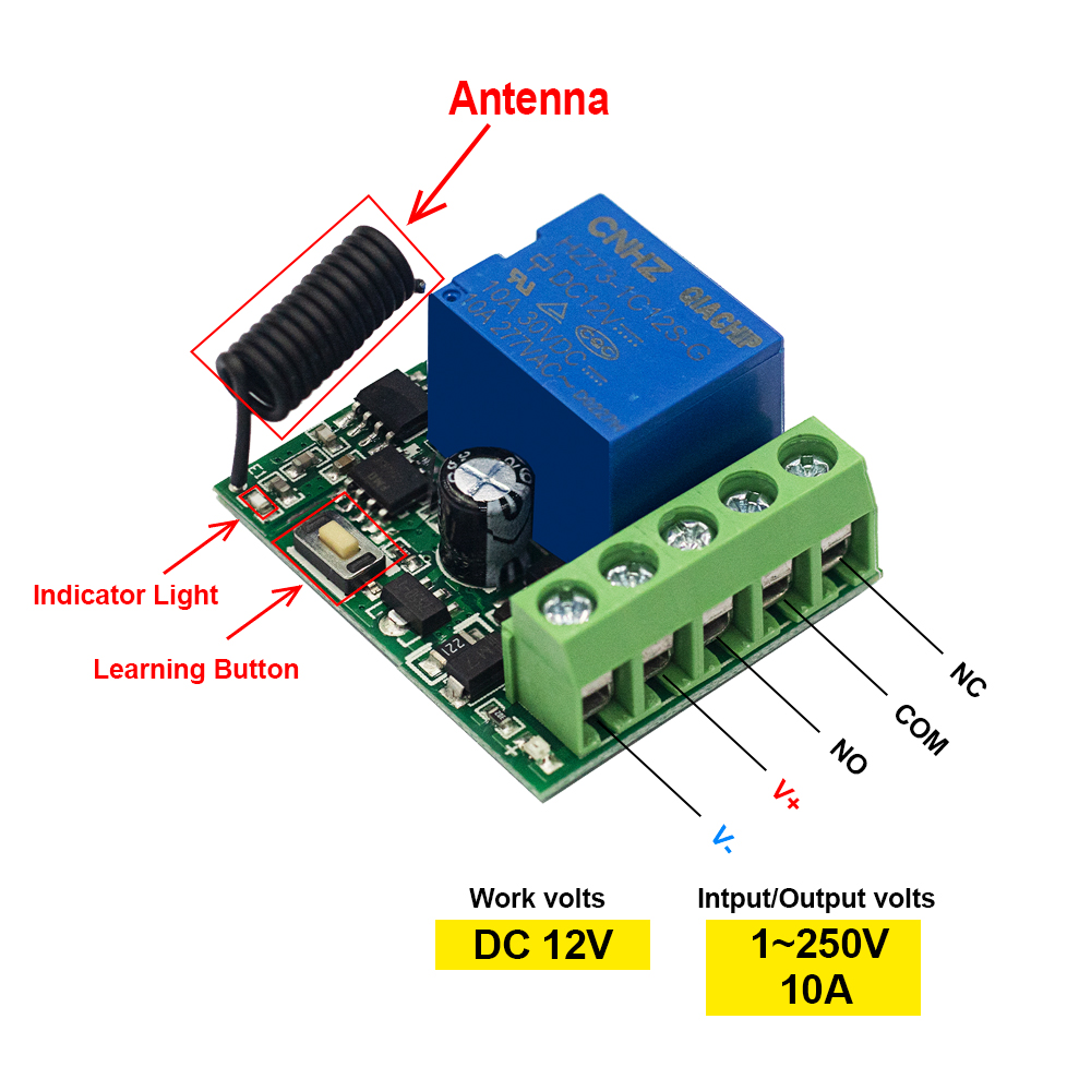 QIACHIP 433MHz DC 12V ワイヤレスリモー - 433Mhz Receiver Module のレビューと価格